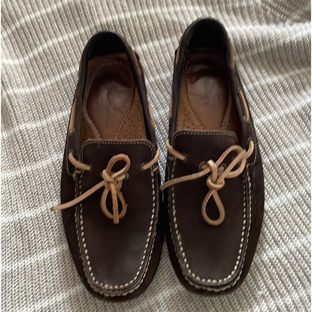 G.H. Bass & Co. Dark Brown Leather Moccasin Loafers with Tan Laces